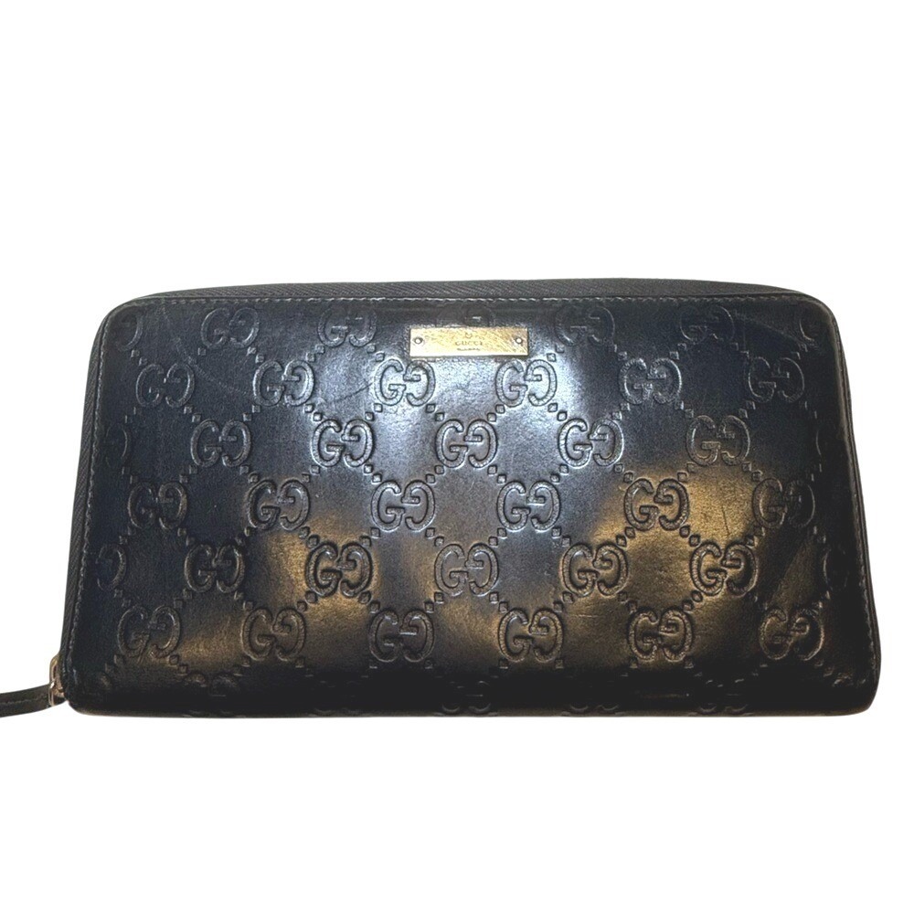 Gucci Black Monogram Leather Zip Wallet
